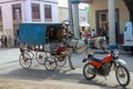 Holguin, Cuba 12/12/2018 Local horse drawn carriage taxi waiting for customers