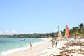 Holguin, Cuba. 11.25.2018 Tropical beach with blu sea, blu sky and palms Royalty Free Stock Photo