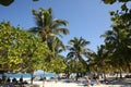 Holguin, Cuba. 11.25.2018 Tropical beach with blu sea, blu sky and palms Royalty Free Stock Photo