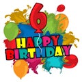 HOLIHappy birthday vector design with number six, for six year old child Royalty Free Stock Photo