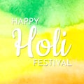 Happy Holi Festival brigth watercolor banner. Royalty Free Stock Photo