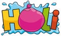 Festive Balloon with Water Splash for Holi Festival, Vector Illustration