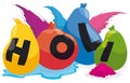 Water Balloons forming `Holi` Word and Colorful Powders, Vector Illustration