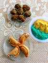 Holi celebration with food and gulal Royalty Free Stock Photo
