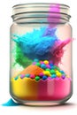 Holi color powder explosion in a jar isolated on white background. Color splash party festival concept, rainbow blast. Royalty Free Stock Photo