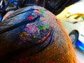 Holi colours on my bike trye Royalty Free Stock Photo