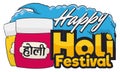 Bags with Colorful Powders to Celebrate Holi Festival, Vector Illustration