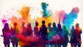 Holi festival celebration, people colorful silhouettes smear and drench each other with colours Royalty Free Stock Photo