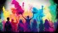 Holi festival celebration, people colorful silhouettes smear and drench each other with colours Royalty Free Stock Photo