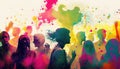 Holi festival celebration, people colorful silhouettes smear and drench each other with colours Royalty Free Stock Photo