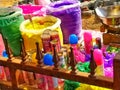 Holi festival in India ,Colours are being sold by the road side vendor during Holi festival