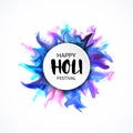 HOLI Festival lettering banner with Colorful Powder Explosion textured splashes, motion ink. Hindu, Dhulandi