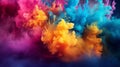 Holi Festival vibrant colorful paint, Holi paint splashes, Colored powder explosion. Mix rainbow splash with bright colors. Royalty Free Stock Photo