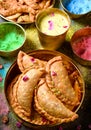 Holi platter - colors gujiya nimki and thandai