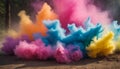 Holi Powder Burst: An explosive moment captured as colored powder erupts into the air during Holi festivities.