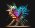 Holi powder exploding in heart shape., generative ai