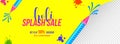 Holi splash sale header or banner design with illustration of water guns on yellow background. Royalty Free Stock Photo