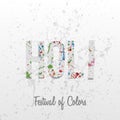 Holi vector paper Word with color Splashes Royalty Free Stock Photo