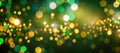 Holiday Abstract shiny green and gold bokeh and glitter for invitation. green and golden bokeh background Royalty Free Stock Photo