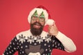 Holiday accessories santa party. Christmas and New Year celebration. Solution concept. Santa is coming. Santa man wear Royalty Free Stock Photo