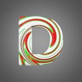 Holiday alphabet letter D uppercase. Christmas font made of peppermint candy canes. 3D render.