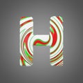 Holiday alphabet letter H uppercase. Christmas font made of peppermint candy canes. 3D render.