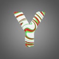 Holiday alphabet letter Y uppercase. Christmas font made of peppermint candy canes. 3D render.