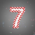 Holiday alphabet number 7. Christmas font made of mint striped candy canes. 3D render.