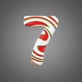 Holiday alphabet number 7. Christmas font made of peppermint candy canes. 3D render.