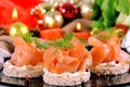 Holiday appetizer with salmon canapes Royalty Free Stock Photo