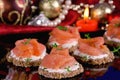 Holiday appetizer with salmon canapes Royalty Free Stock Photo