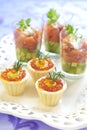 Holiday appetizers with salmon and red caviar Royalty Free Stock Photo