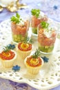 Holiday appetizers with salmon and red caviar Royalty Free Stock Photo