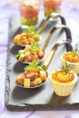 Holiday appetizers with salmon and red caviar