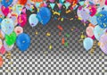 Holiday background with balloons, flags, streamer. Place for text. Vector festive illustration. colorful balloons Royalty Free Stock Photo