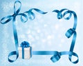 Holiday background with blue gift bow with gift bo Royalty Free Stock Photo