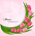 Holiday background with bouquet of pink flowers.