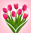 Holiday background with bouquet of pink flowers.