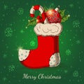 Holiday background with Christmas hand drawn sock