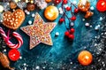 Holiday background. Christmas served table with decorations Royalty Free Stock Photo