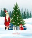 Holiday background with a Christmas tree and presents Royalty Free Stock Photo