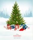 Holiday background with a christmas tree and presents. Royalty Free Stock Photo