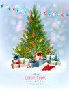 Holiday background with a Christmas tree and presents. Royalty Free Stock Photo