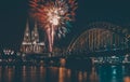Fireworks at Cologne Cathedral, Cologne, Germany Royalty Free Stock Photo