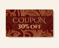 Gift coupon, gift card discount, gift voucher with floral scroll, swirl gold swirl pattern Royalty Free Stock Photo