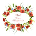 Holiday background with flowers and oval label.