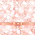 Holiday background with gift pink bow and ribbon.