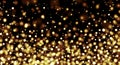 Holiday background, Golden bokeh lights on black, glitter, sparkling particles, yellow, Christmas, party, glow Royalty Free Stock Photo