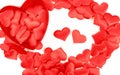 holiday background with many red hearts, blank for greeting card ,