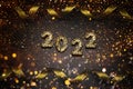 Holiday background 2022 New Year. Festive concept. Texture Gold glitter